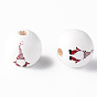 Painted Natural Wood Beads, Round with Father Christmas Pattern