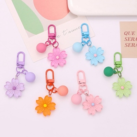 Resin Flower Pendant Decoration, with Bell and Swivel Snap Hooks Clasps, for Bag Ornaments