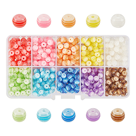 Transparent Stripe Resin Beads, Round