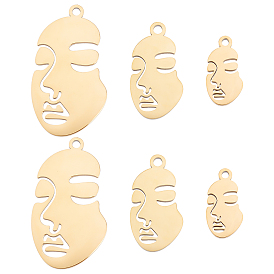 6Pcs 3 Style Ion Plating(IP) 304 Stainless Steel Pendants, Abstract Face