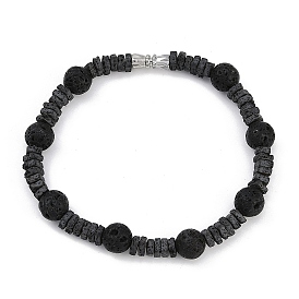 Natural Lava Rock Beaded Bracelets for Women Men, with Alloy Clasp