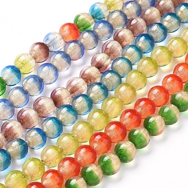 Lampwork Silver Foil Glass Beads Strands, with Gold Powder, Round