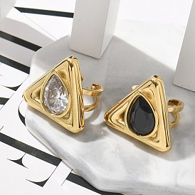 Треугольник 304 открытые манжеты из нержавеющей стали со стразами для женщин, реальный 18 k позолоченный