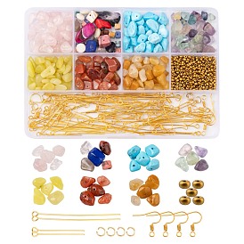 DIY Mixed Stone Chip Beads Earrings Making Kit, Including Natural & Synthetic Chip Beads, Glass Seed Beads, Iron Earring Hooks & Pin, 304 Stainless Steel Jump Rings