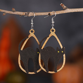 Halloween Wood Earrings, with Stainless Steel Earrings Hook, Platinum, Black