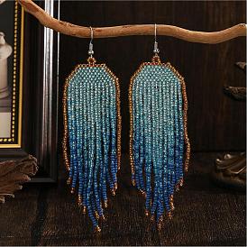 Богемные синие градиентные геометрические серьги из бисера для женщин, повседневный подарок.