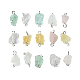 Raw Rough Natural Mixed Stone Connector Charms, Nuggets Links with Platinum Plated Iron Loops