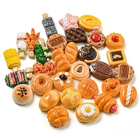 Opaque Resin Imitation Food Decoden Cabochons, Bread/Cookies/Food Mixed Shapes