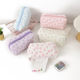 Polyester Wallet, Makeup Bag, with Zipper, Rectangle, Flower