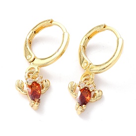 Серьги-кольца из латуни с микро-паве из фианита, омар, цвет шоколада