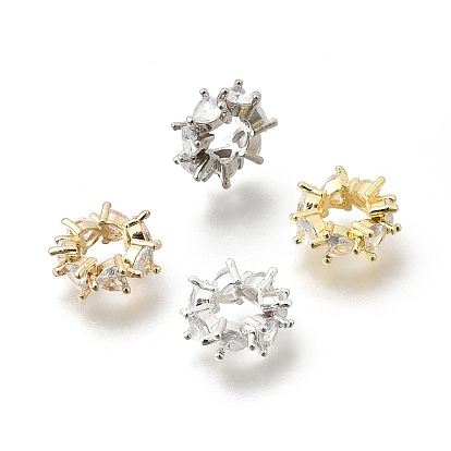 Бусины в форме сердца из латуни с микропаве и прозрачным кубическим цирконием, европейские бусины, рондель, колесо, бусины с большими отверстиями, стойки покрытие, долговечный, без свинца и без кадмия