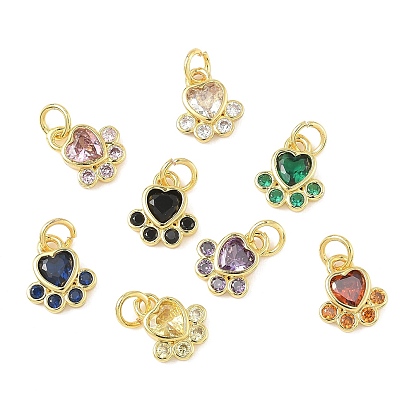 Подвески с отпечатками лап из латуни и кубических цирконий, золотые, с прыжковых колец, стойки покрытие, долговечный, без кадмия и без свинца