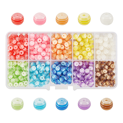 Transparent Stripe Resin Beads, Round