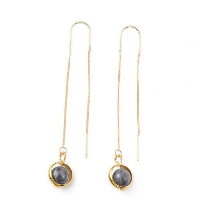 Natural Gemstone Dangle Earrings, with Brass Bead Frames and 304 Stainless Steel Earring Findings