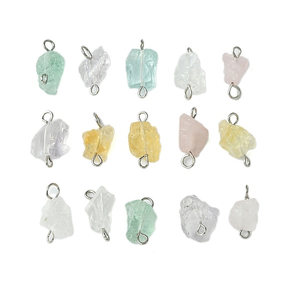 Raw Rough Natural Mixed Stone Connector Charms, Nuggets Links with Platinum Plated Iron Loops