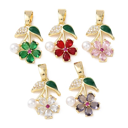 Кубический цирконий из латуни с микро-паве с подвесками из искусственного жемчуга из абс-пластика, , золотые