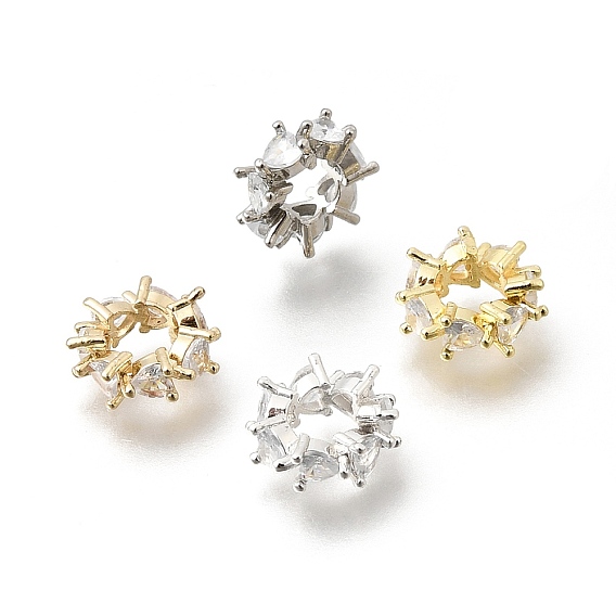 Бусины в форме сердца из латуни с микропаве и прозрачным кубическим цирконием, европейские бусины, рондель, колесо, бусины с большими отверстиями, стойки покрытие, долговечный, без свинца и без кадмия