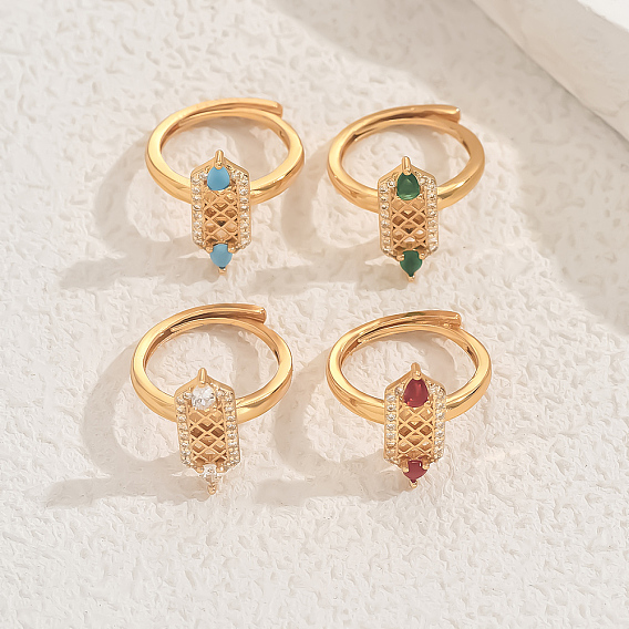 Латунные микропаве кубические цирконии геометрические регулируемые кольца для женщин, шестиугольник, золотые