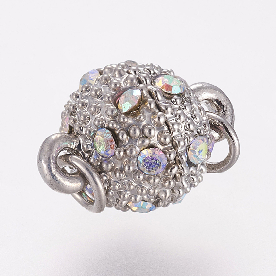 Alloy Magnetic Clasps with Loops, with Grade A Rhinestone, Round, 8mm, Hole: 1mm