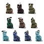 Mixed Gemstone Pendants, Cat Shape Charms with Platinum Plated Metal Snap on Bails, Mixed Dyed and Undyed