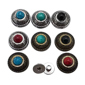 Botones de la aleación de zinc, con cuentas de plástico imitación turquesa y tornillos de hierro, para monedero, , decoración de artesanía de cuero, semicírculo
