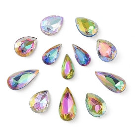 Glass Rhinestone Cabochons, Flat Back & Back Plated, Faceted, Teardrop