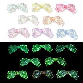 Luminous Transparent Acrylic Beads, with Glitter Power, Glow in the Dark, Bowknot