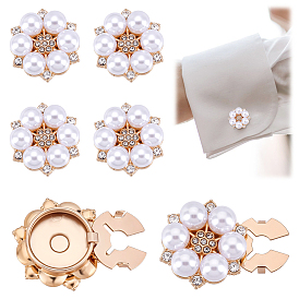 Gemelos de diamantes de imitación de aleación, con cuentas de perlas de imitación, flor