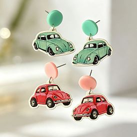 Pendientes colgantes de acrílico con tachuelas, coche
