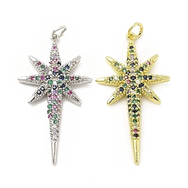 Brass Micro Pave Cubic Zirconia Pendants, with Jump Ring, Sparkling Star Charm