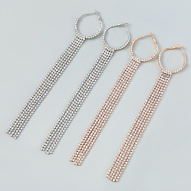 Sparkling Rhinestone Tassel Earrings - Long Chain Dangles for Women's Fashion Jewelry