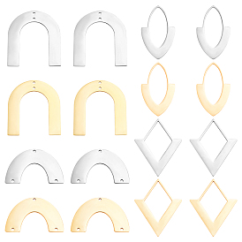 16Pcs 8 Style 201 Stainless Steel Connector Charms & Pendants, Laser Cut, Semi Circle & Arch & Horse Eye & Rhombus