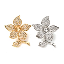Латунный микро pave прозрачный кубик циркония подвески, цветок, с полукруглыми оправами для кабошонов