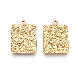 304 подвески из нержавеющей стали, ионное покрытие (ip), прямоугольник с цветочными подвесками