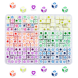 300 шт 6 цвета непрозрачные белые акриловые европейские бусины, бусины с большим отверстием, куб с разноцветным сердцем