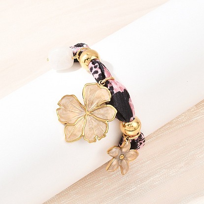 Браслеты с подвесками в виде цветка 304 из нержавеющей стали и натурального кварца, браслеты из полиэфирной веревки, ионное покрытие (ip)