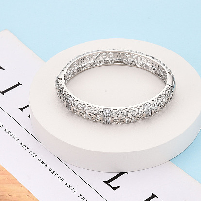 Браслеты из латуни с микропаве из прозрачного кубического циркония, Шарнирные браслеты для женщин, полый