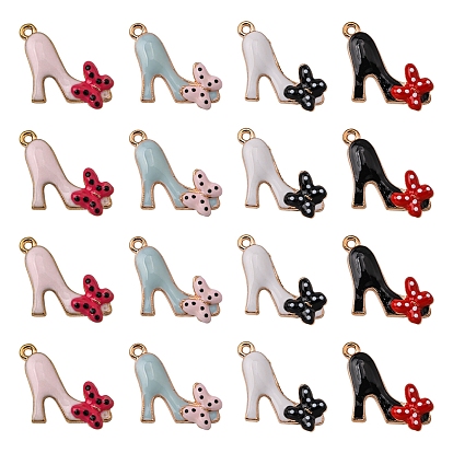 40шт 4 цвета сплава эмали подвески шпильки, без кадмия и без свинца, туфли на высоком каблуке и bowknot, золотой свет