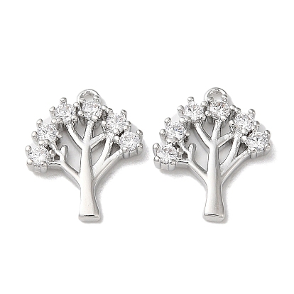 Brass Micro Pave Cubic Zirconia Pendants, Cadmium Free & Nickel Free & Lead Free, Tree Charms