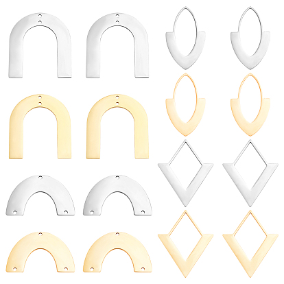 16Pcs 8 Style 201 Stainless Steel Connector Charms & Pendants, Laser Cut, Semi Circle & Arch & Horse Eye & Rhombus