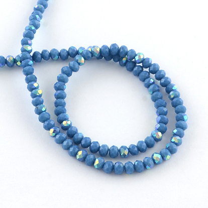 Electroplate Solid Color Glass Rondelle Bead Strands, Half AB Color Plated, Faceted