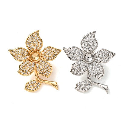 Латунный микро pave прозрачный кубик циркония подвески, цветок, с полукруглыми оправами для кабошонов