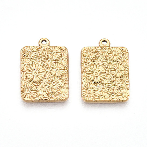 304 подвески из нержавеющей стали, ионное покрытие (ip), прямоугольник с цветочными подвесками