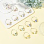 Handmade Flower Printed Porcelain Ceramic Earrings, Round, with Brass Smooth Round Beads and 316 Surgical Stainless Steel Wine Glass Charms Rings