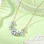 Floral Printed Round Handmade Porcelain Graduated Beaded Necklaces, 304 Stainless Steel Cable Chains Necklaces, Blue and White