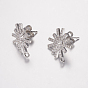 Brass Micro Pave Cubic Zirconia Stud Earring Findings, with Loop, Cadmium Free & Lead Free, Flower