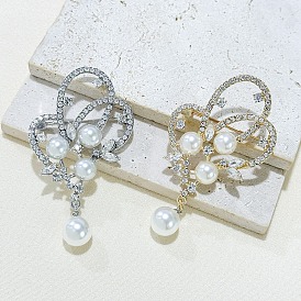 Floral Alloy Rhinestone Brooches, with Round Plastic Pearl, for Backpack Clothes