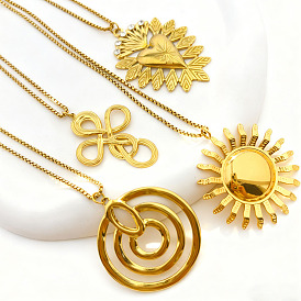 304 Stainless Steel Pendant Box Chain Necklaces for Women, Real 18K Gold Plated