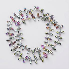 Electroplate Glass Beads Strands, Top Drilled Beads, Faceted Teardrop