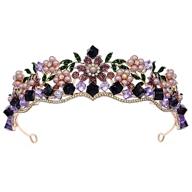 Alloy Rhinestone Hair Bands for Woman Girls, Imitation Pearl Beads, Flower